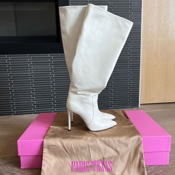 PARIS TEXAS WHITE EMBOSSED LIZARD HEEL 105MM STILETTO BOOT - Picture 3 of 6